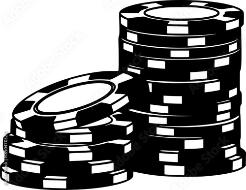 Detailed Illustration of Gambling Chips Stacked with Hand-Drawn

