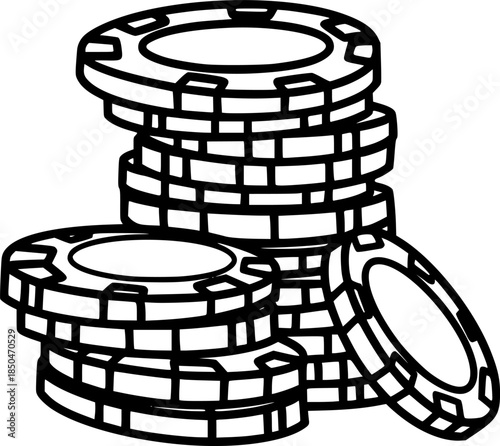 Detailed Illustration of Gambling Chips Stacked with Hand-Drawn
