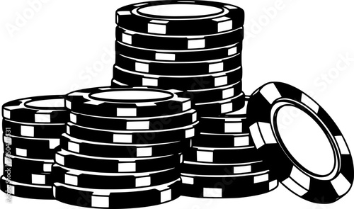 Detailed Illustration of Gambling Chips Stacked with Hand-Drawn
