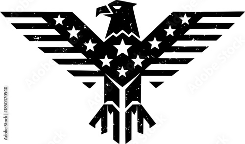 American eagle graphic with stars and stripes in a grunge style on a white background
