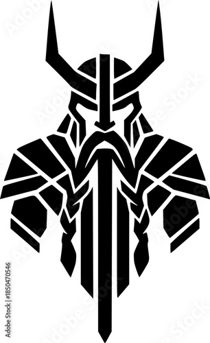 Striking Norse Deity Illustration, Black Ink Drawing, Minimalist Style
