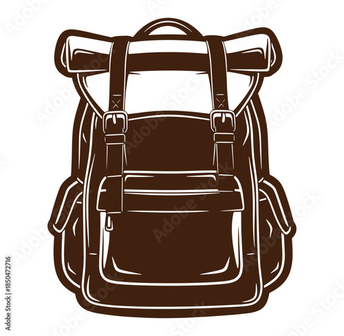 Brown outline vintage backpack illustration perfect for travel tourism and outdoor adventures