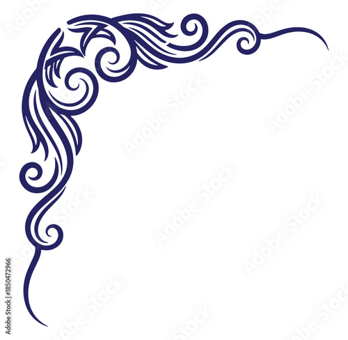 Elegant corner design element with stylized swirls and flourishes for decorative purposes on white background.