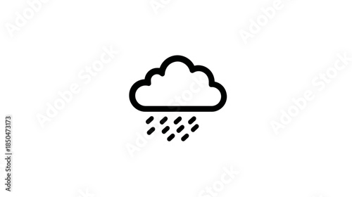 Minimalist black outline icon of a rain cloud with falling raindrops, ideal for weather apps, forecasts, and digital design projects.