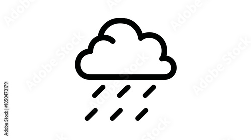 Rainy weather cloud icon with falling raindrops, meteorology forecast symbol, simple black outline graphic element