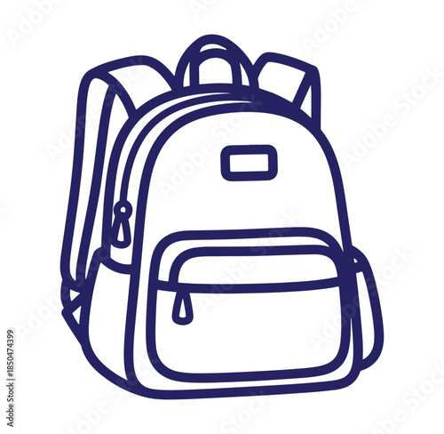 Simple outline illustration of a backpack with zipper pockets and shoulder straps
