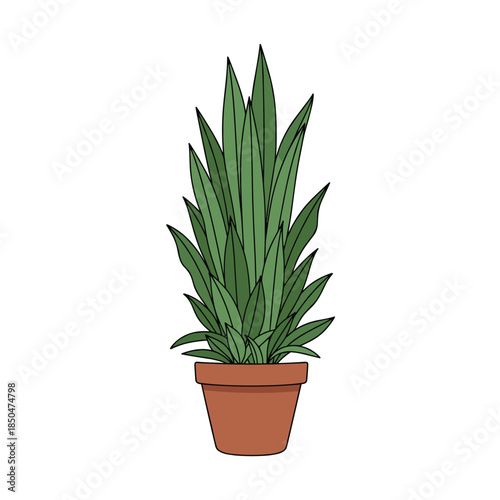 Minimalist illustration of a green snake plant in a terracotta pot provides a clean and modern botanical element for home decor.