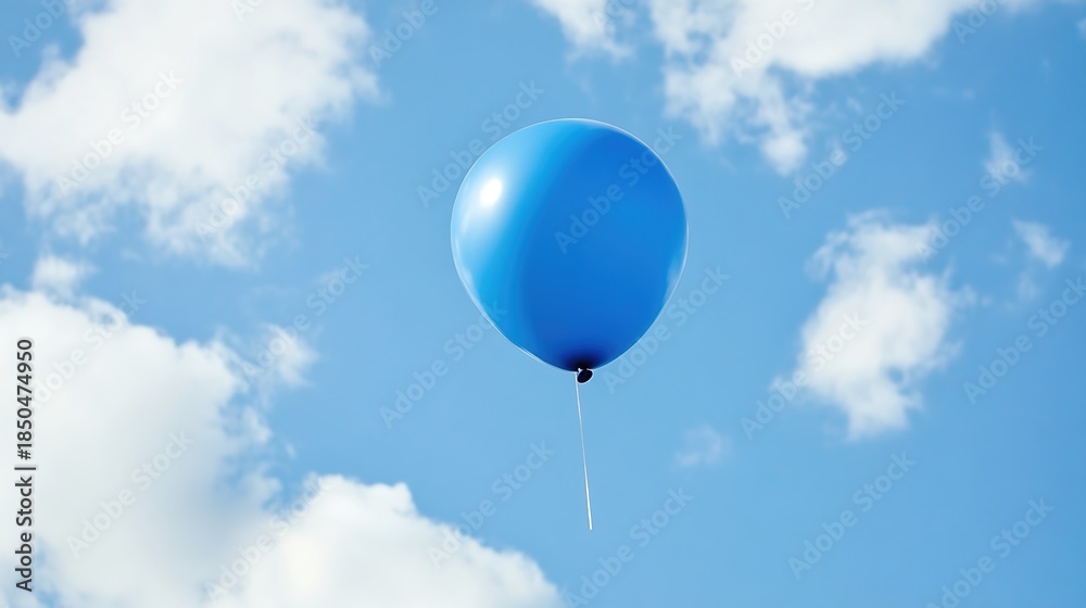 Obraz premium Single Blue Balloon Floating in the Blue Sky 