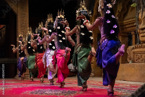 Rear view of Apsara Khmer dancer depicting the Ramayana epic showing in Siem Reap, Cambodia.