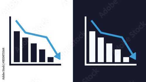 Decreasing trend icon set - Line and glyph solid icon set - Solid icons vector collection - Blue icon set - Icon vector - Flat Design Icon - Vector icon symbol