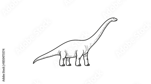 Outline drawing of a Brachiosaurus or Apatosaurus dinosaur, prehistoric animal sketch in monochrome line art