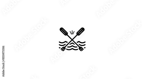 Crossed Paddles and Waves Vector Icon - Minimal Black and White Oars Graphic for Water Sports and Outdoor Recreation