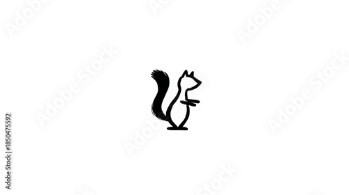 Cute black squirrel silhouette standing upright, holding a nut. Minimalist animal icon illustration isolated on white background.