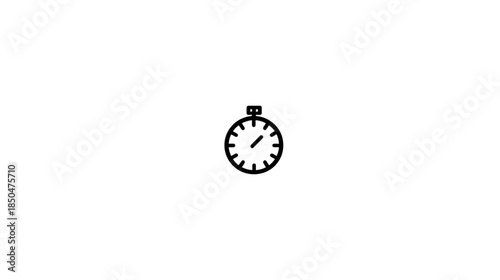 Black outline stopwatch icon on white background, simple timer graphic symbolizing speed, deadline, efficiency, and time management