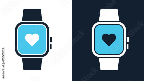 Smartwatch icons - Line and glyph solid icon set - Solid icons vector collection - Blue icon set - Icon vector - Flat Design Icon - Vector icon symbol