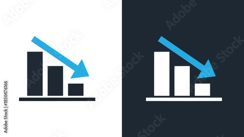 Decreasing bar chart icons - Line and glyph solid icon set - Solid icons vector collection - Blue icon set - Icon vector - Flat Design Icon - Vector icon symbol