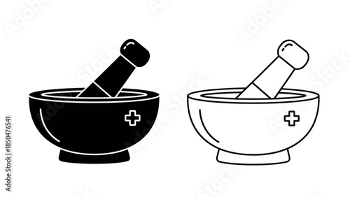 Mortar and Pestle with Medical Cross Symbol pharmacy medicine