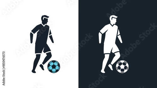 Soccer player icon set - Line and glyph solid icon set - Solid icons vector collection - Blue icon set - Icon vector - Flat Design Icon - Vector icon symbol