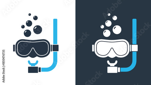 Snorkeling icons set - Line and glyph solid icon set - Solid icons vector collection - Blue icon set - Icon vector - Flat Design Icon - Vector icon symbol
