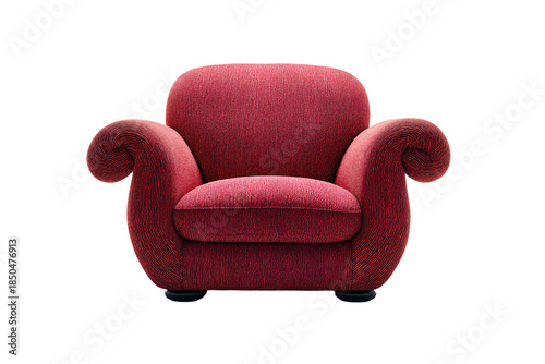 Red Velvet Armchair on White Background