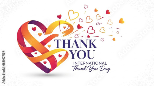 Multilingual Thank You Ribbon Heart Decorative Vector Design