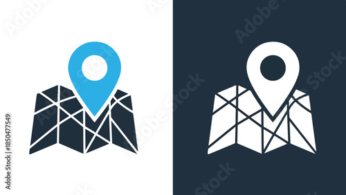 Location icons - Line and glyph solid icon set - Solid icons vector collection - Blue icon set - Icon vector - Flat Design Icon - Vector icon symbol