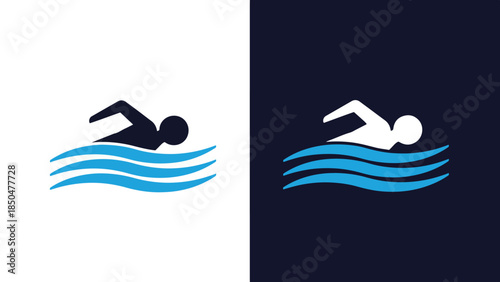 Swimming icons - Line and glyph solid icon set - Solid icons vector collection - Blue icon set - Icon vector - Flat Design Icon - Vector icon symbol
