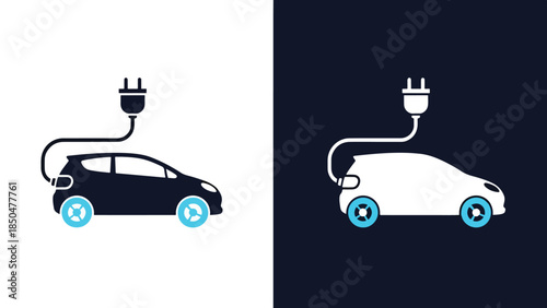 Electric vehicle icons - Line and glyph solid icon set - Solid icons vector collection - Blue icon set - Icon vector - Flat Design Icon - Vector icon symbol