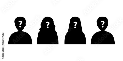 Anonymous person icon set. Unknown man and woman avatar silhouette. Flat people character vector design isolated illustration.