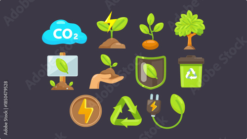 Eco-friendly icons set for environmental protection and sustainable living.