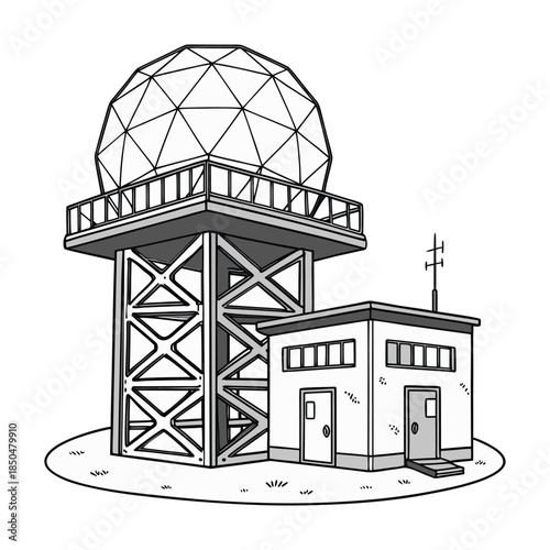 Geodesic Dome Radar Station Architectural Illustration