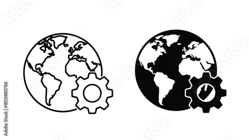 Global gear icons -  Vector icon set - Line and glyph solid icon set - Icon vector - Flat Design Icon - Solid icons vector collection - Blue icon set 