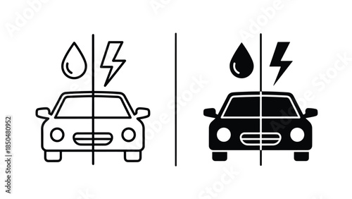 Electric car icon set -  Vector icon set - Line and glyph solid icon set - Icon vector - Flat Design Icon - Solid icons vector collection - Blue icon set 