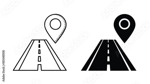 Location and road icons -  Vector icon set - Line and glyph solid icon set - Icon vector - Flat Design Icon - Solid icons vector collection - Blue icon set 