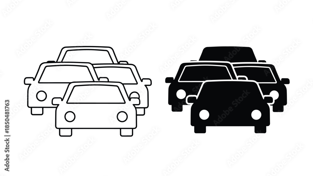 Fototapeta premium Traffic jam icon set - Vector icon set - Line and glyph solid icon set - Icon vector - Flat Design Icon - Solid icons vector collection - Blue icon set