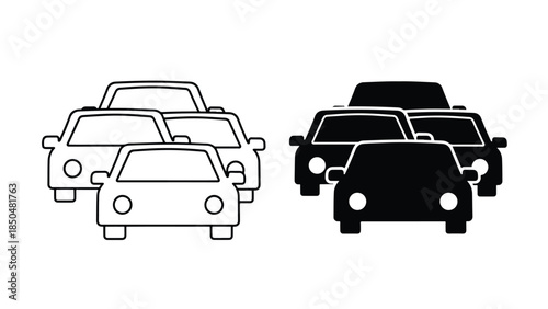 Traffic jam icon set -  Vector icon set - Line and glyph solid icon set - Icon vector - Flat Design Icon - Solid icons vector collection - Blue icon set 