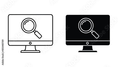 Search monitor icons -  Vector icon set - Line and glyph solid icon set - Icon vector - Flat Design Icon - Solid icons vector collection - Blue icon set 