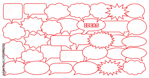 Red Outlined Speech Bubbles and Thought Clouds for Ideas thought bubble blank