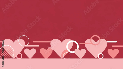 Beautiful Pink Hearts and Circles Border on a Red Background - Romantic and Festive Design