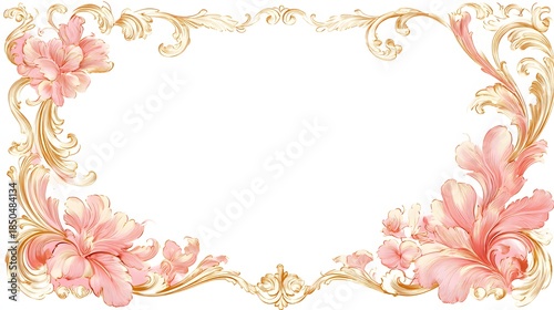 Elegant Floral Frame with Pink Flowers and Golden Accents for Invitations.