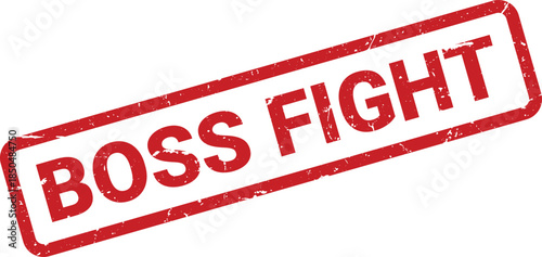 Red Distressed Boss Fight Rubber Stamp on White Background, Gaming, Leadership Concept