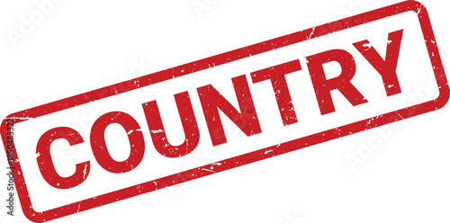 Distressed Red COUNTRY Rubber Stamp with Rounded Corners and Grunge Texture on White Background