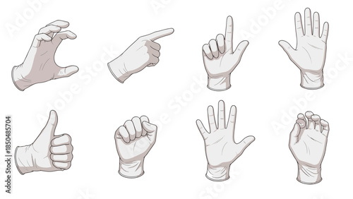 Collection of diverse human hand gestures in various poses, showing different actions and expressions, isolated on a dark background as a high-quality illustration.