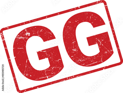 Distressed Red GG Text in a Rectangular Border Frame on White Background