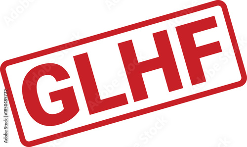 Red GLHF Text Inside Rounded Rectangle Frame Isolated on White Background Element