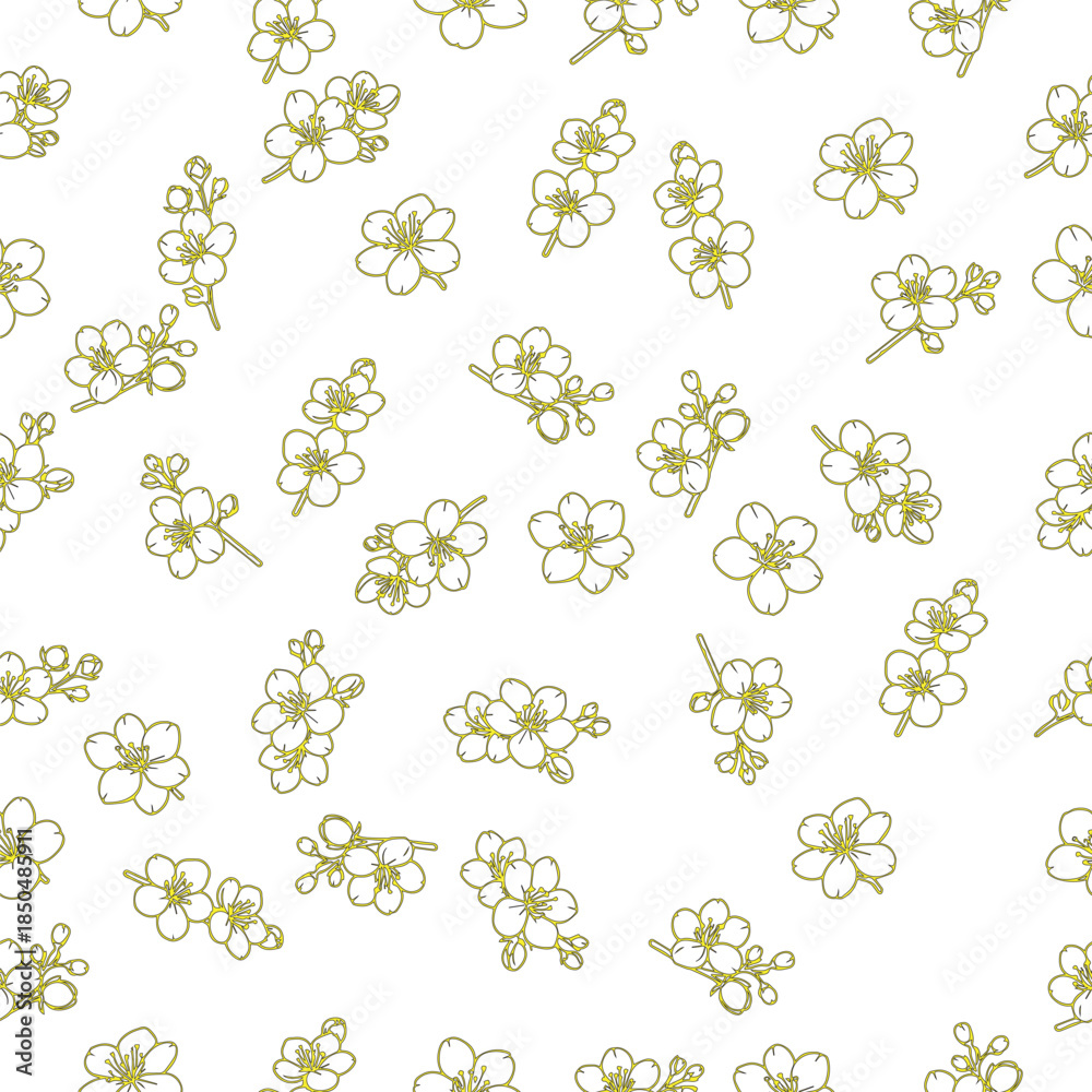 Naklejka premium Seamless pattern design tiny flower green minimal line floral motif