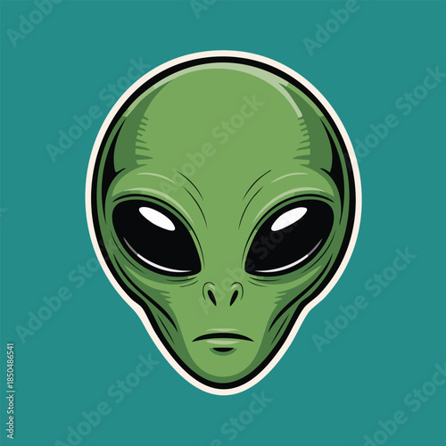 Green Alien Head Cartoon Illustration Frontview.