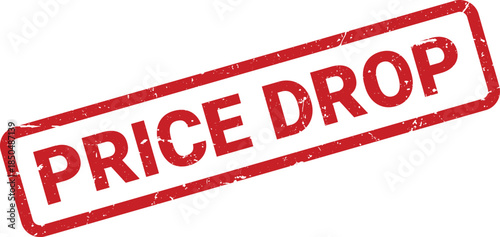 Distressed Red Price Drop Rubber Stamp on a White Background, Retail Promotion