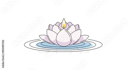 Elegant Lotus Flower with Candle Floating on Water Illustration for Spiritual and Peaceful Themes