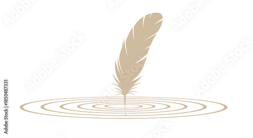 Elegant Minimalist Illustration of a Quill Pen Creating Ripples on Water Surface